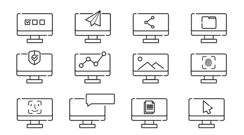 Mega set of 12 desktop computer icons 库存插图
