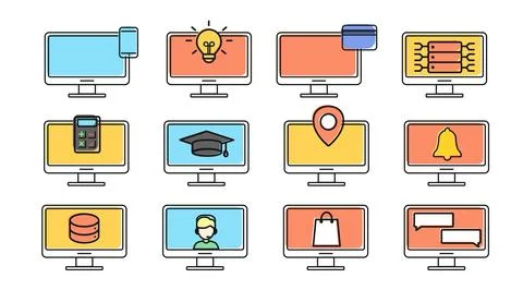 Mega set of 12 desktop computer icons Illustrazione stock