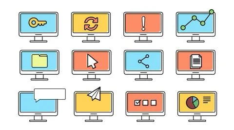 Mega set of 12 desktop computer icons Stock-Illustration