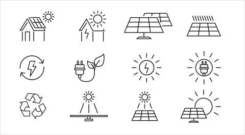 Mega set of 12 renewable energy and sustainability vector icons Stock Illustration