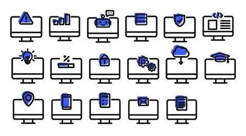 Mega set of 17 computer and cloud service icons Иллюстрация