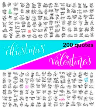 Mega set of 200 hand lettering calligraphy quotes about christma Illustrazione stock