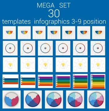 Mega set 30 templates infographics 3-9 position Stock Illustration