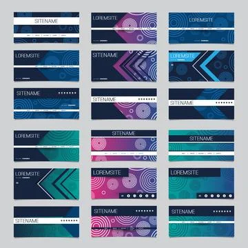Mega Set of 36 Header, Card or Banner Designs with Abstract Colorful Minima.. Stock Illustration