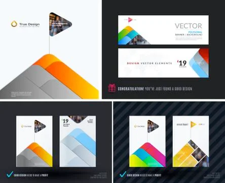 Mega set of abstract templates for business, trendy colourful mountains shapes Stock Illustration