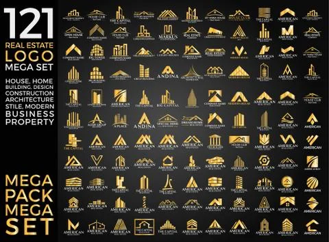 Mega Set and Big Group, Real Estate, Building and Construction Illustrazione stock