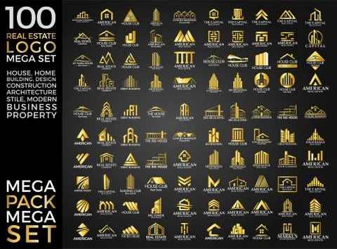 Mega Set and Big Group, Real Estate, Building and Construction Logo Illustrazione stock