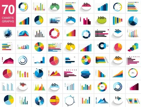 Mega set of charst, graphs. Blue color. Infographics business elements. Stock Illustration