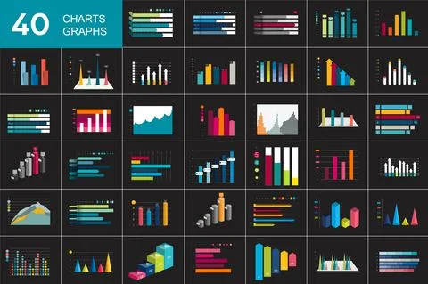 Mega set of charst, graphs isolated on black, dark.  Infographics business el イラスト素材