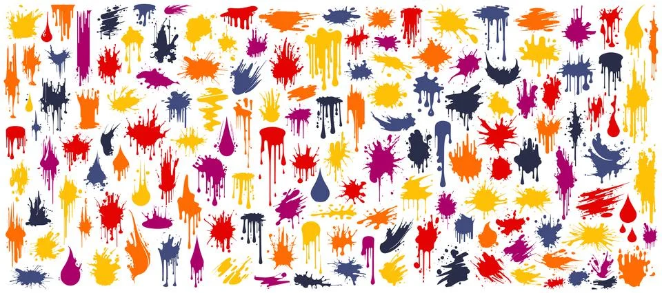 Mega Set of colorful vector brushes, various brush strokes. Colored paint spl Stock Illustration