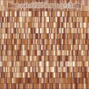 Mega set consisting of collection 256 bronze foil gradients. Metallic texture Stock Illustration