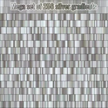Mega set consisting of collection 256 silver gradients. Metallic texture. Shiny Stock Illustration
