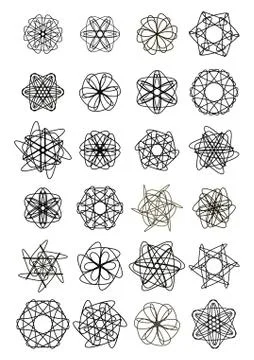 Mega set of doodle design star shapes, elegant geometric patterns, symmetric Stock Illustration