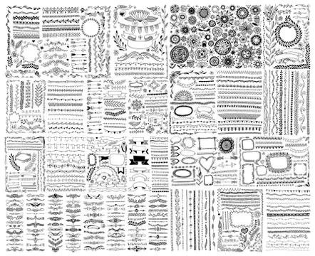 Mega set of doodle sketch frame, line, corner and divider Stock-Illustration