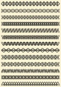Mega set of fine filigree border patterns, monoline geometric black ornamen.. Stock Illustration