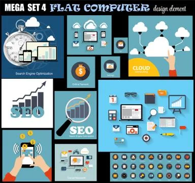 Mega Set Flat Computer Design Vector Illustration Stock Illustration