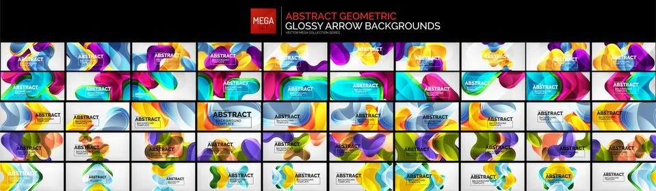 Mega set of glossy arrow shape design backgrounds. Techno futuristic templates Stockillustratie