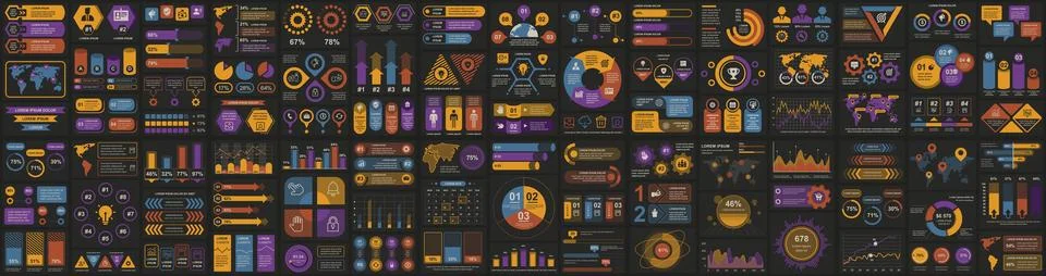 Mega set of infographic elements data visualization vector design template... Illustrazione stock