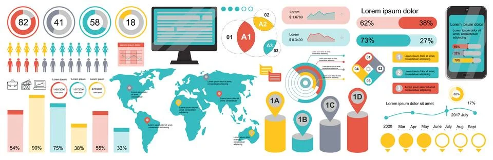 Mega set of infographic elements data visualization vector design template... 스톡 일러스트