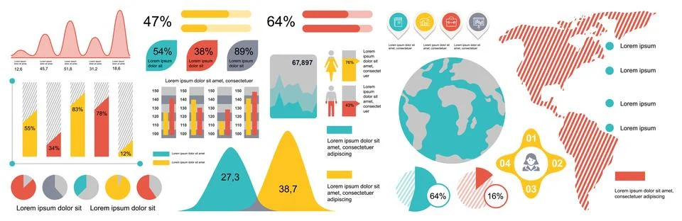Mega set of infographic elements data visualization vector design template. C 스톡 일러스트