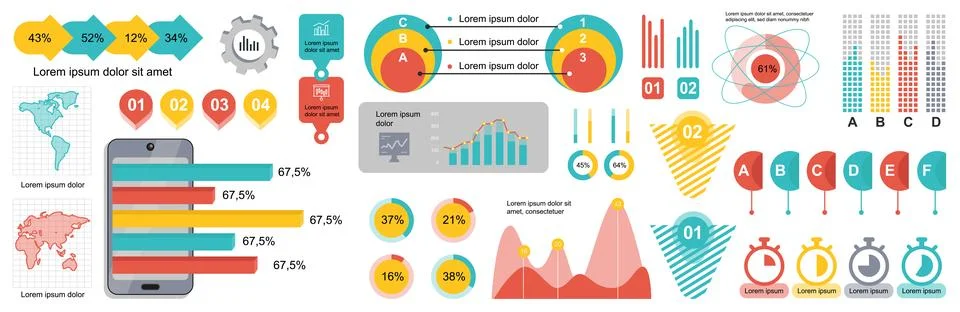 Mega set of infographic elements data visualization vector design template... Illustrazione stock