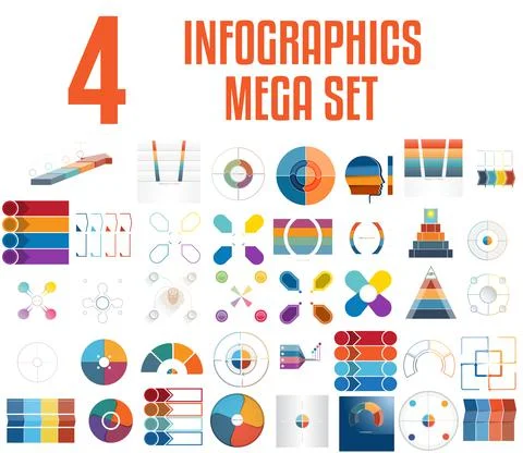 Mega set of infographics.Vector templates 4 positions Stock Illustration