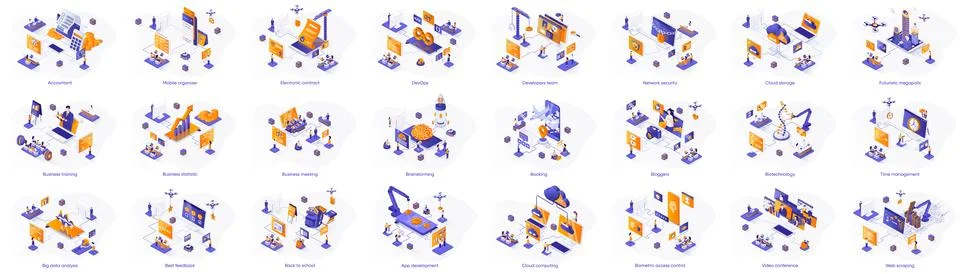 Mega set of isometric concepts. Contains such Business, Development, Travel.. 스톡 일러스트