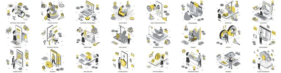 Mega set of isometric concepts. Contains such isometry Business, Commerce, .. Illustrazione stock