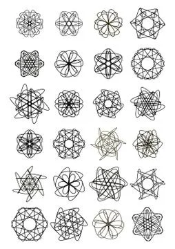 Mega set of small circle lace design elements, black drawing on white background Stock Illustration