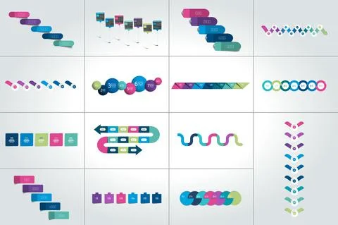 Mega set of timeline infographic templates, diagrams,  presentations. Stock Illustration