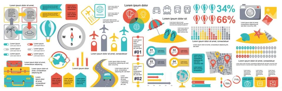 Mega set of travel infographic elements data visualization vector design te.. 스톡 일러스트