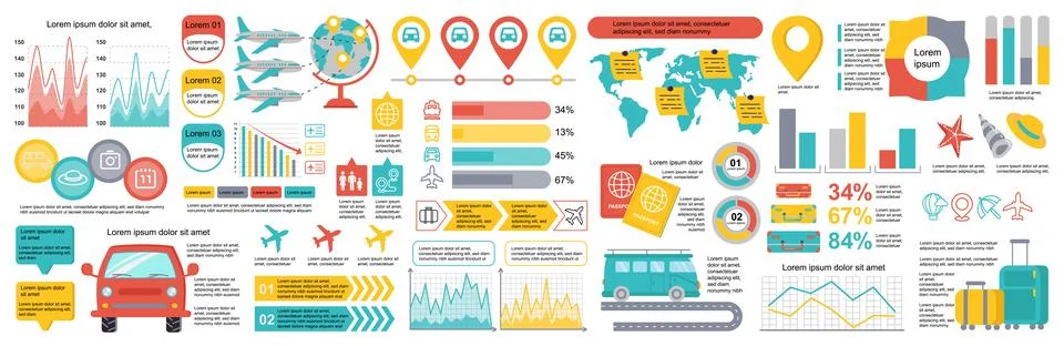Mega set of travel infographic elements data visualization vector design te.. 스톡 일러스트
