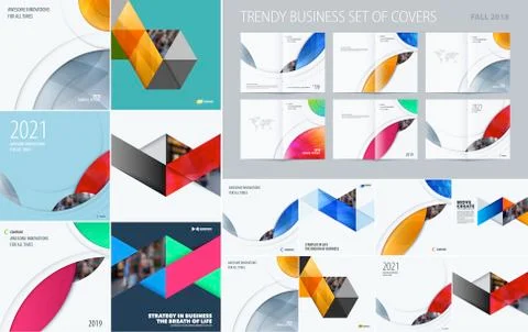 Mega set of triangular abstract templates for business, trendy colourful shapes Stock Illustration