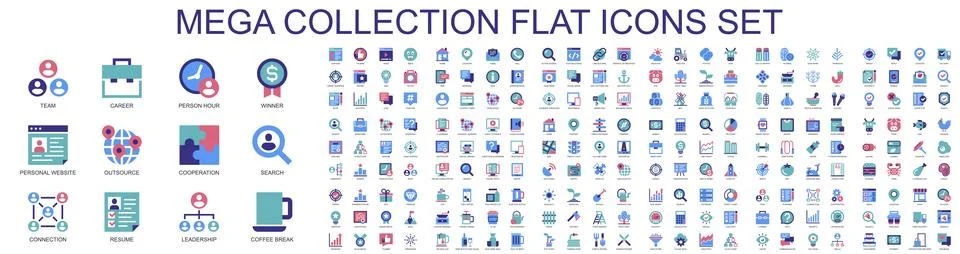 Mega set of vector color flat icons. Contains such Icons as Business, Contact Stock Illustration