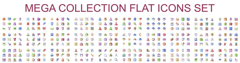 Mega set of vector color flat icons. Contains such Icons as Shopping, Banking Stock Illustration