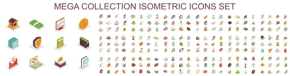 Mega set of vector isometric icons. Contains such Icons as SEO, Marketing, .. Stock Illustration
