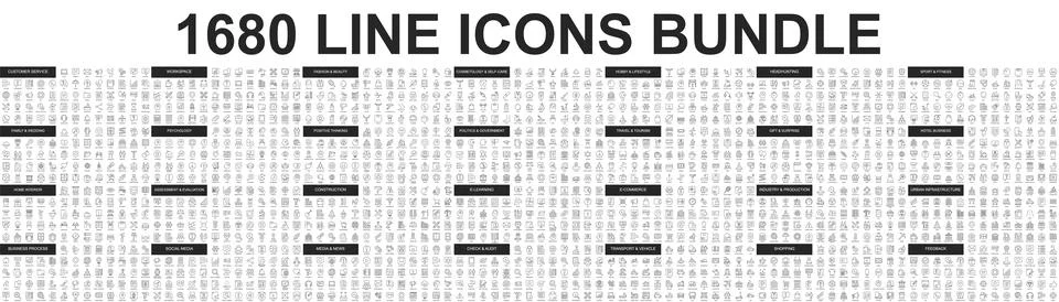 Mega set of vector thin line icons. Editable stroke. Contains such icon col.. Stock Illustration
