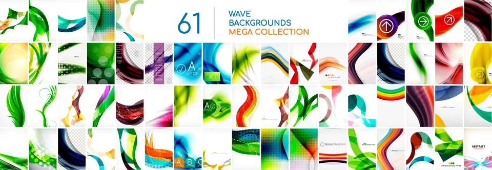 Mega set of wave pattern abstract background vector design templates. Designs Stock Illustration
