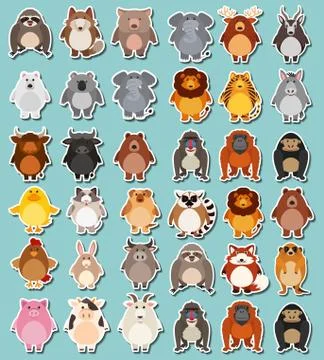 Mega sticker pack of animals Stock Illustration