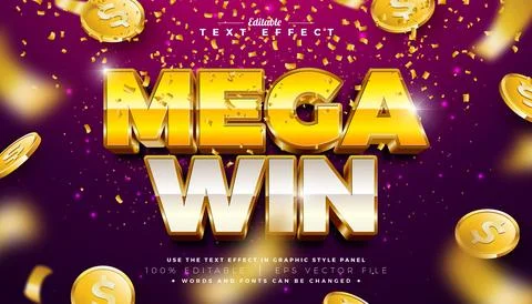 Mega Win Casino 3D Text Effect Design Editable and Scalable Vector Graphic Style Stock Illustration