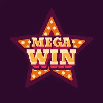 Mega win casino red star retro sign flat illustration Stock Illustration