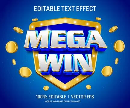 Mega win vector 3d text effect with modern style design Illustrazione stock