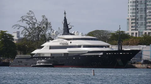 Mega yacht luxury ship ALFA NERO Stock Footage 48242565