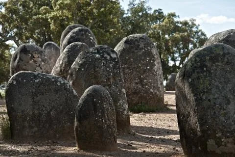 Megalithic monument of Almendres, Evora Stock Photos