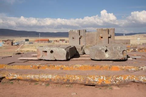 Megalithic stone complex Puma Punku of Tiwanaku civilization, Bolivia Stock Photos