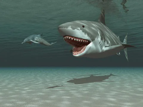 Megalodon chasing a kentriodon イラスト素材