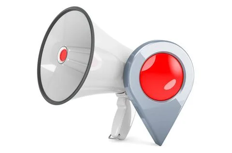 Megaphon mit Kartenzeiger, 3D-Rendering Megaphone with map pointer, 3D ren... Stock Photos