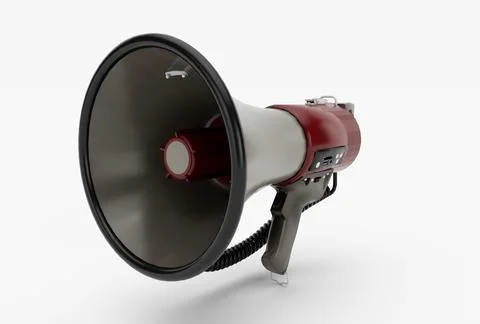 Megaphone 3d illustration minimal rendering on white background. Stock Photos
