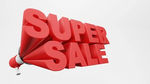 Megaphone 3d rendering with wording super sale 3d rendering Illustrazione stock