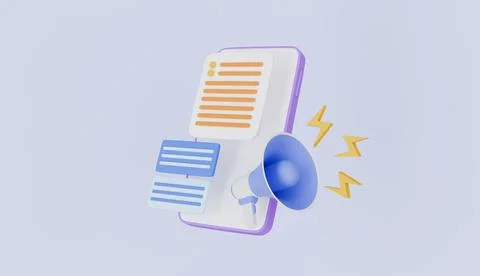 Megaphone amplifier with speech bubble via phone app, online promotion Stock Illustration